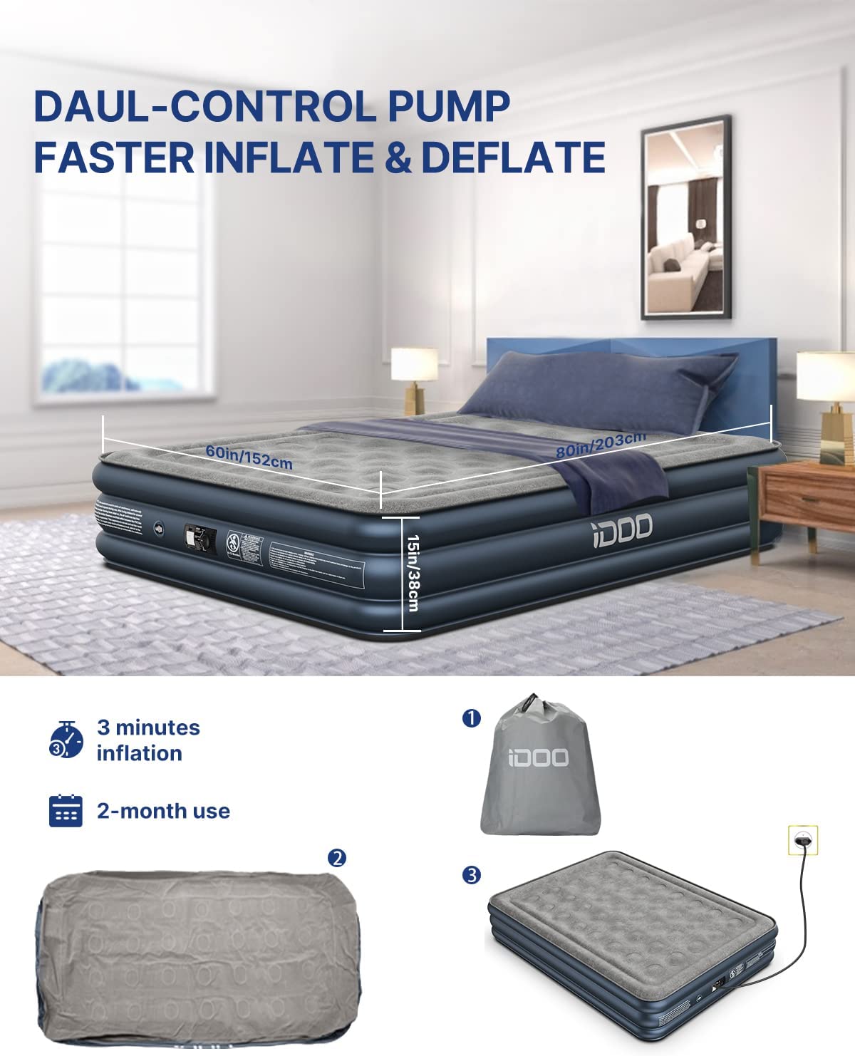 iDOO King size Air Bed Inflatable bed with Built in Pump